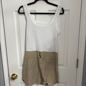 White and Tan Sleeveless Dress